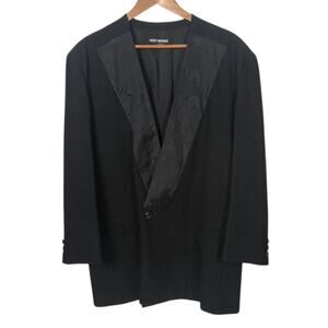 Issey Miyake Men's Size 46L Black Wool Collarless Crinkled Lapel Dinner Jacket
